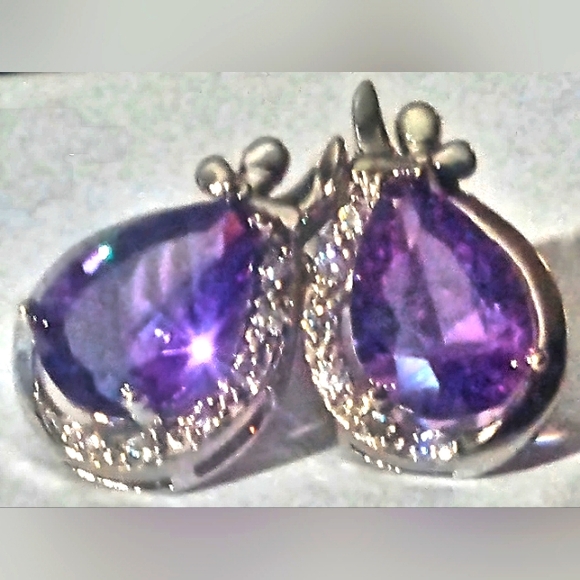 Amethyst and Swarvorski Crystal Tear Drop Earrings - Picture 1 of 5